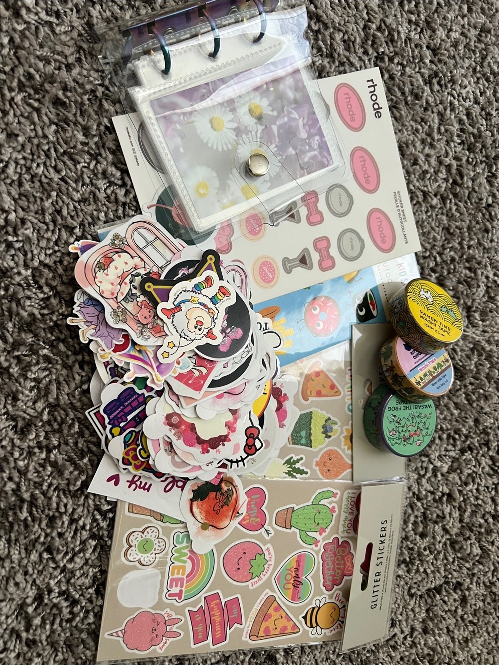 Cute Assorted Sticker & Washi Tape Bundle with Clear Mini Binder